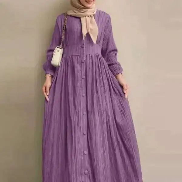 

2025 Muslim Women's Long Sleeved Solid Color Robe Spring and Autumn New Elegant Casual Plus Size Women's Dress Islam Elegant