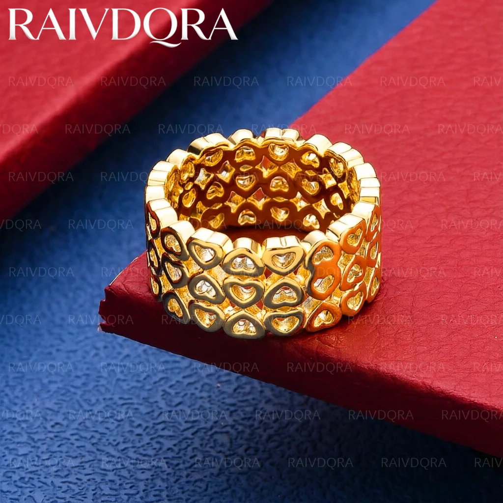 18K Gold Plated Size 8 Heart Combination Ring For Women Grace Jewelry Trend Fashionable Birthday Party Gifts