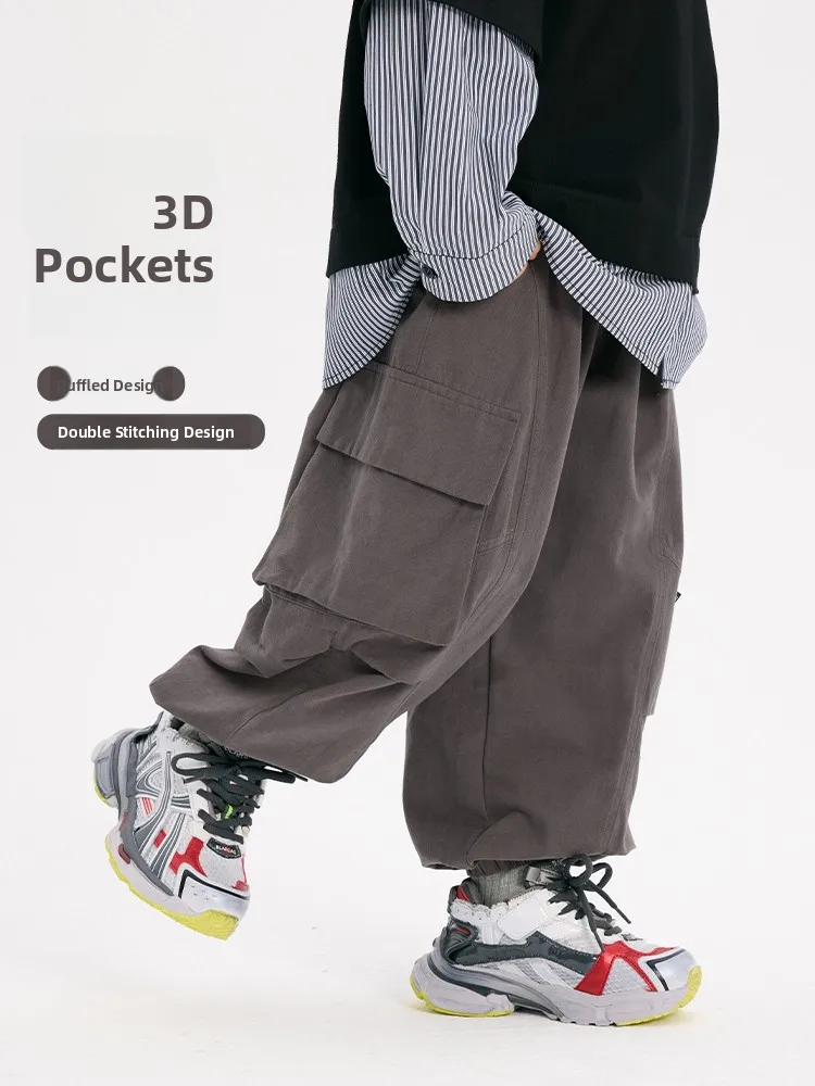 Pure Cotton Casual Workwear Trousers for Boys Autumn Collection Comfortable Elastic Waist Kids Fashion Korean Style Long Pants
