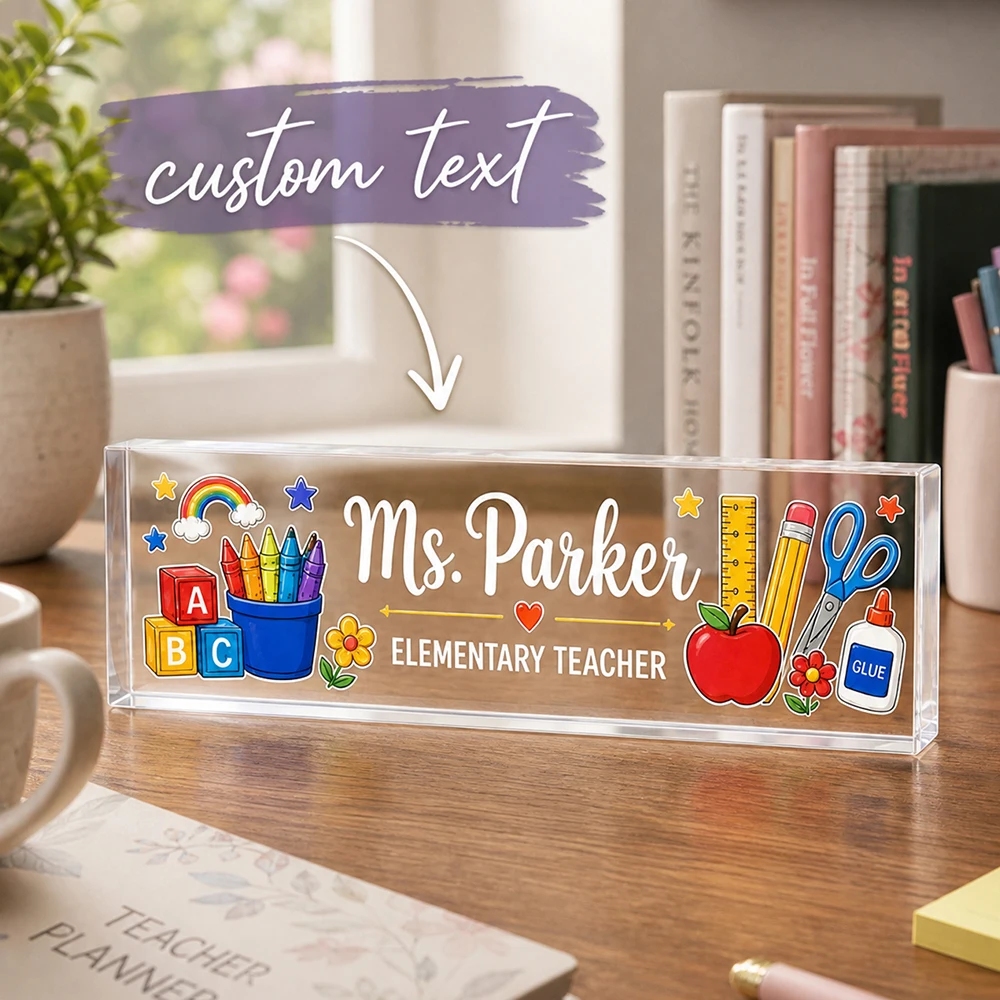 Custom Text Acrylic Desk Name Plate,Personalized Name Desk Sign,Cute Stationery Decor Plaque,Teacher Appreciation Day Gift