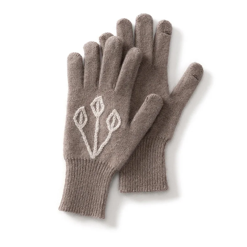 High-Quality 100% Pure Cashmere Padded Women's Mosaic Gloves Winter inlaid Touch Screen Knitted Soft Outdoor Gloves