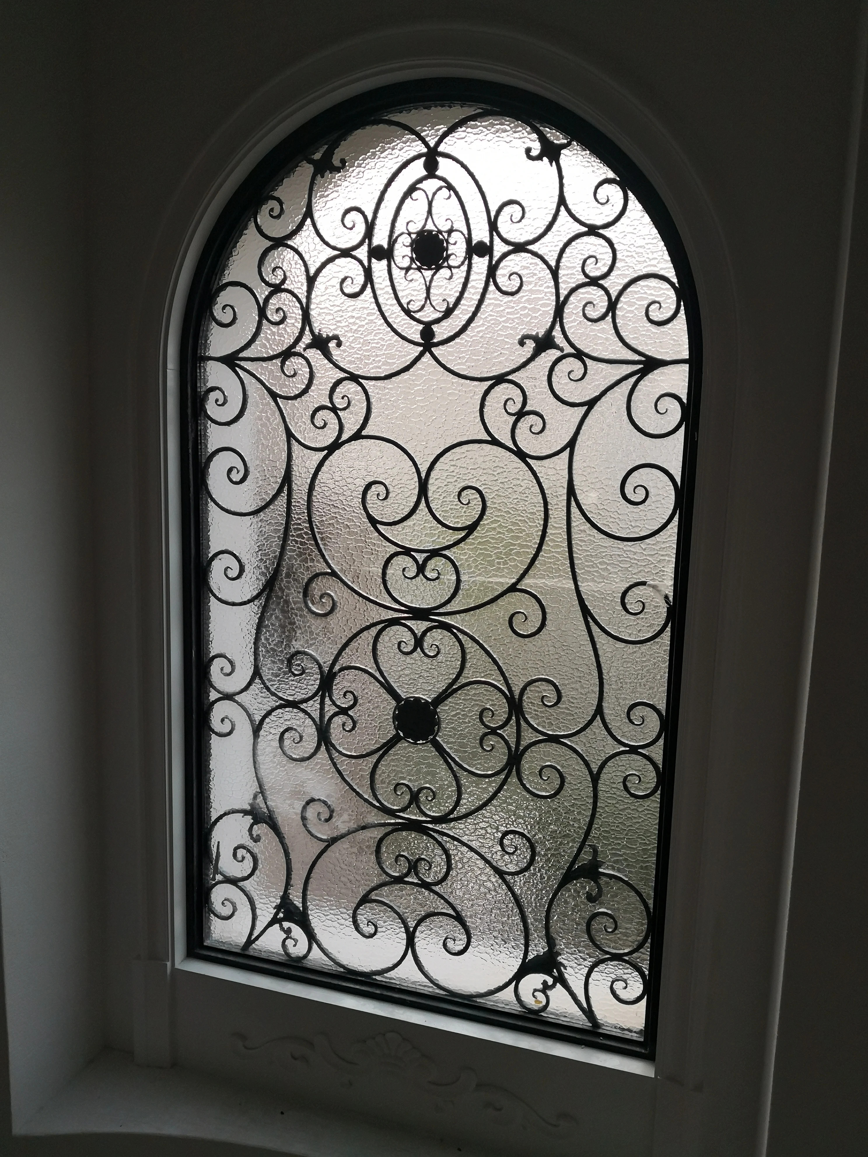 China Customized Double Smart Lock Tempered Glass Entry Exterior Wrought Iron Front Door
