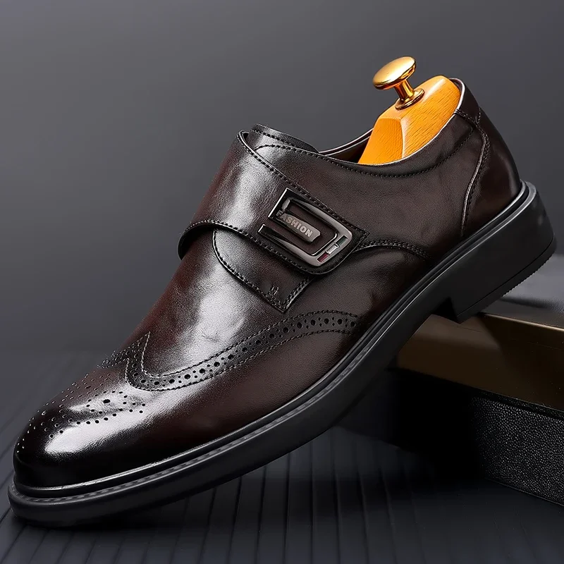 Spring New Luxury Men's Leather Shoes Black Coffee Carved Shoes Dress Men's Low Heel Casual Wedding Office Loafers Men Shoes