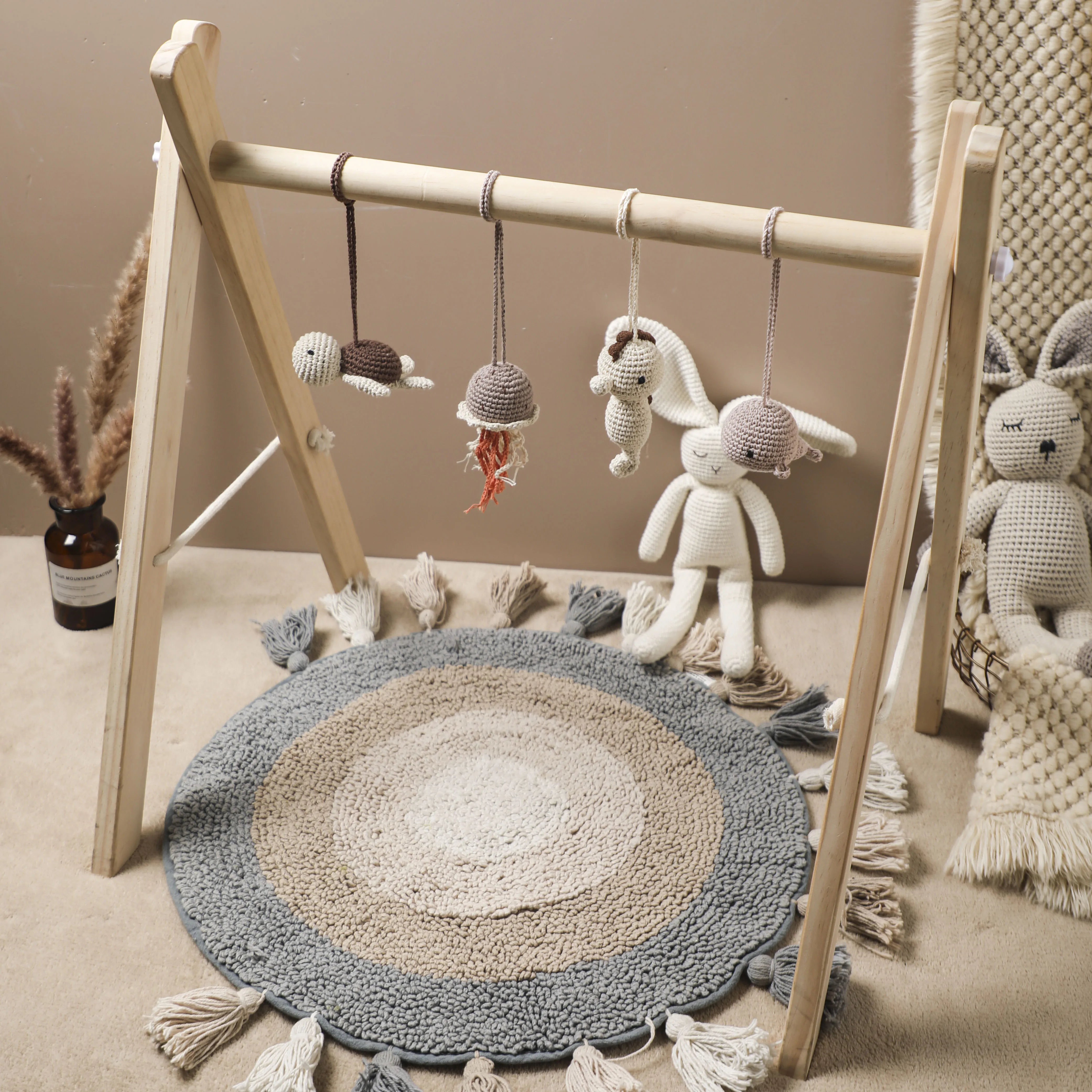 Baby Toys Wooden Play Gym Hanging Mobile Bed Holder animal Pendant Stroller Baby Toy Bell Wood Rattle Newborn Educational Toy