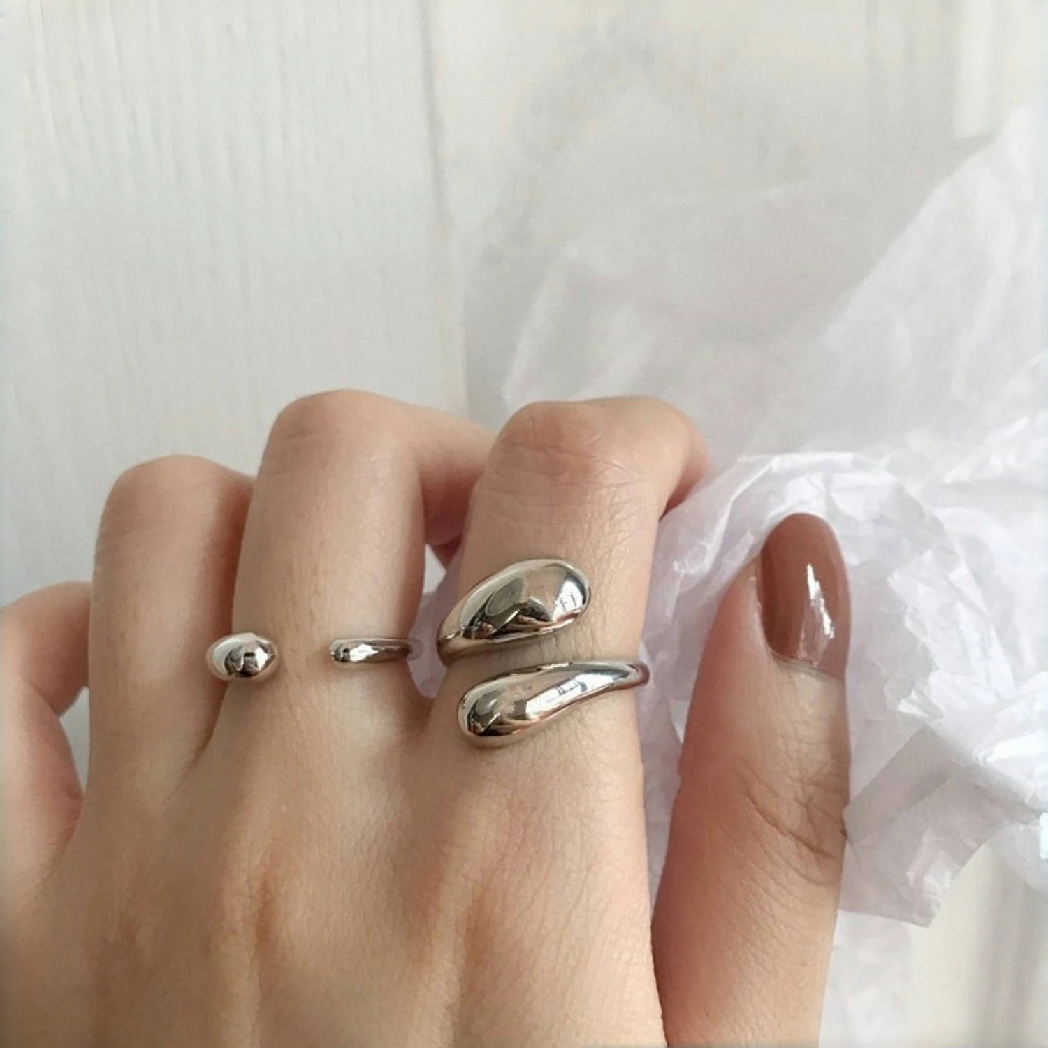 Minimalist Smooth Stainless Steel Metal Geometric Finger Ring Waterproof 18K PVD Plated Distinctive Adjustable Jewelry Bijoux