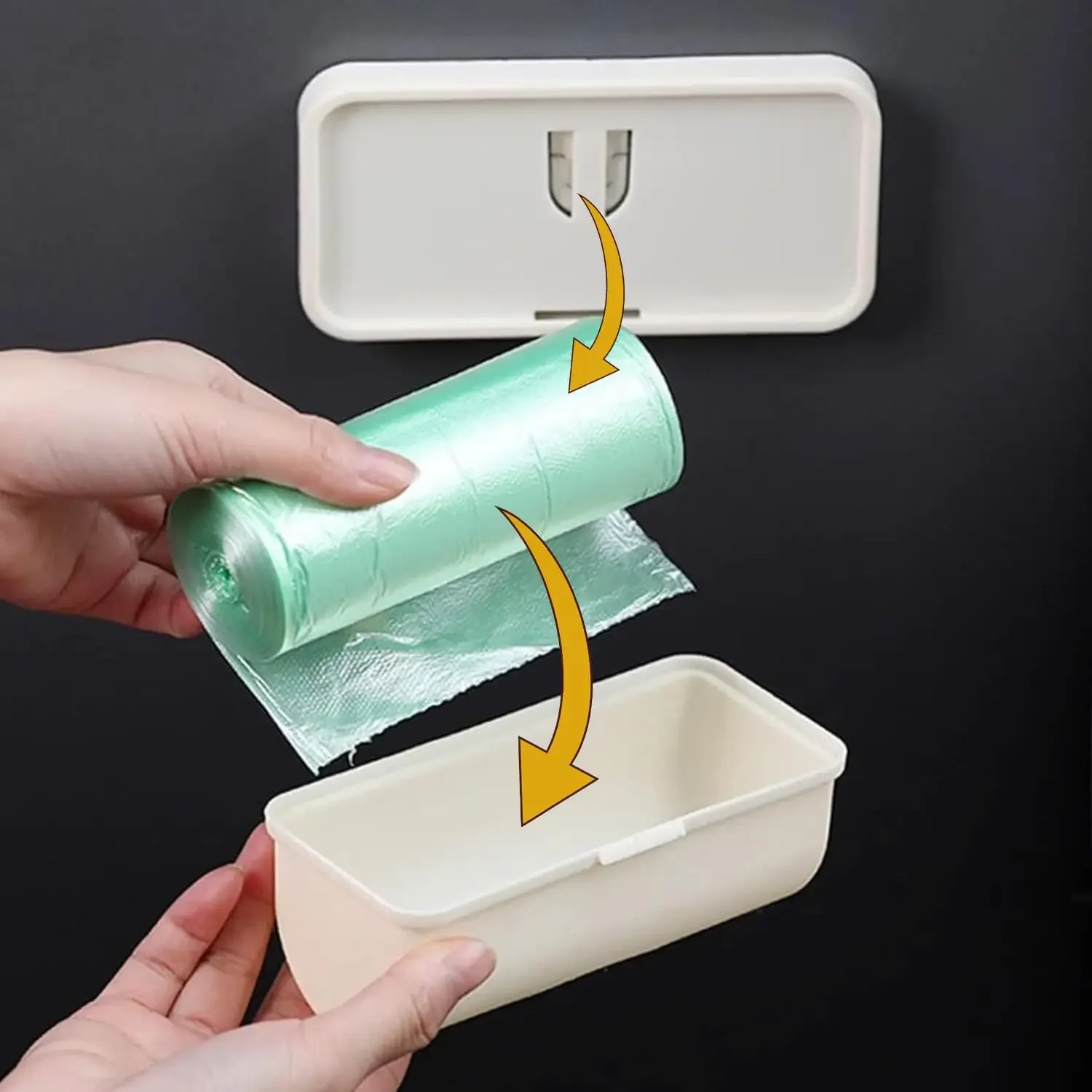 Extractable Bag Dispenser Trash Bags Storage Box with Adhesive Sticker Wall-Mounted Kitchen Plastic Grocery Bag Holder Organizer