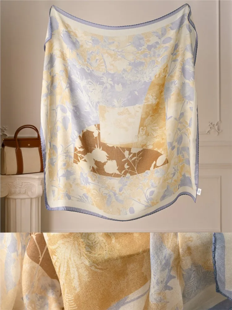 A new style of thin real wool large square scarf and silk for women an air-conditioned room shawl outerwear