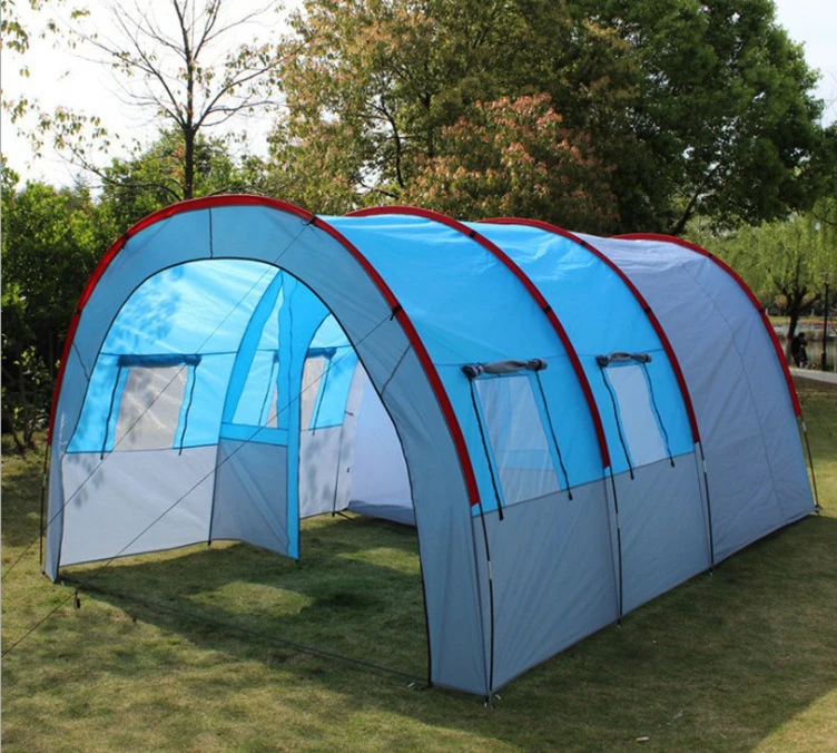 

Large Camping tent Waterproof Canvas Fiberglass 5 8 People Family Tunnel 10 Person Tents equipment outdoor mountaineering