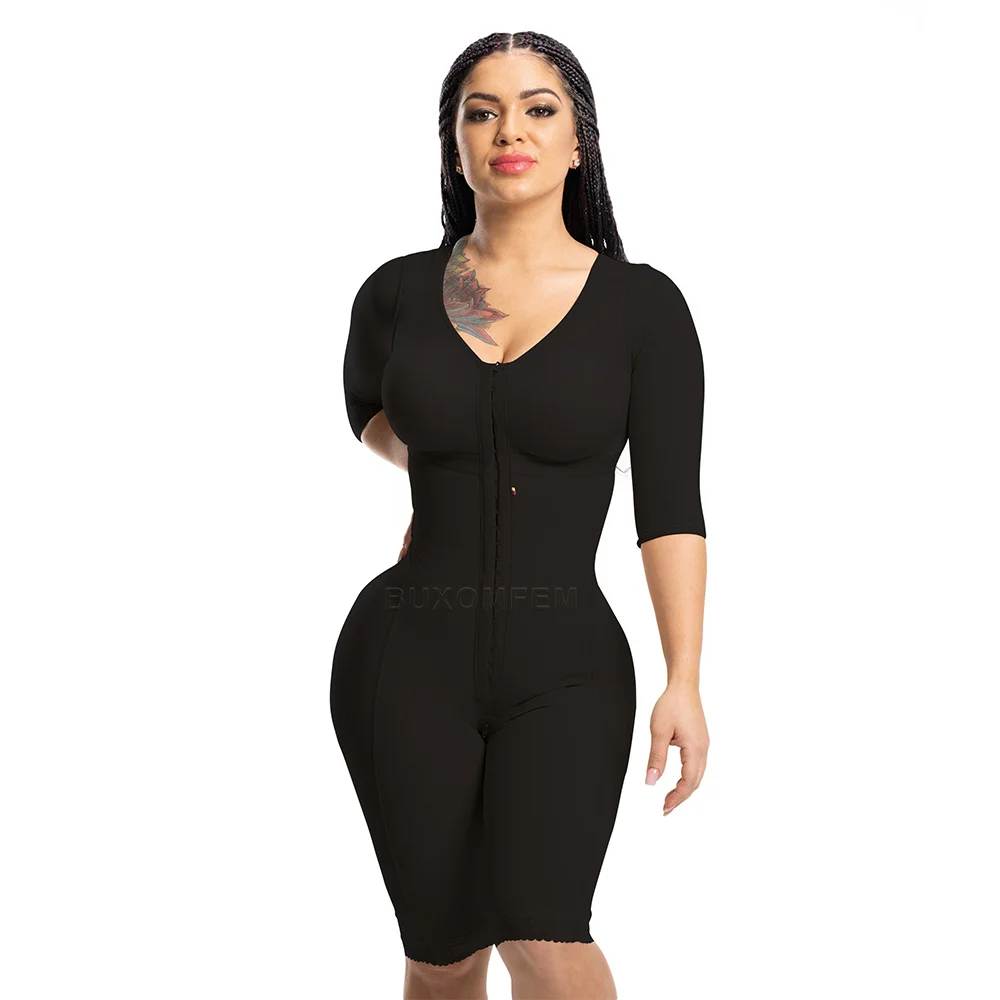 Seamless Faja with Sleeves & Bra Elastic Tight Push Up Complete Body Shaper Adjustable Bodysuits with Hook Eyes Shapewear Girdle