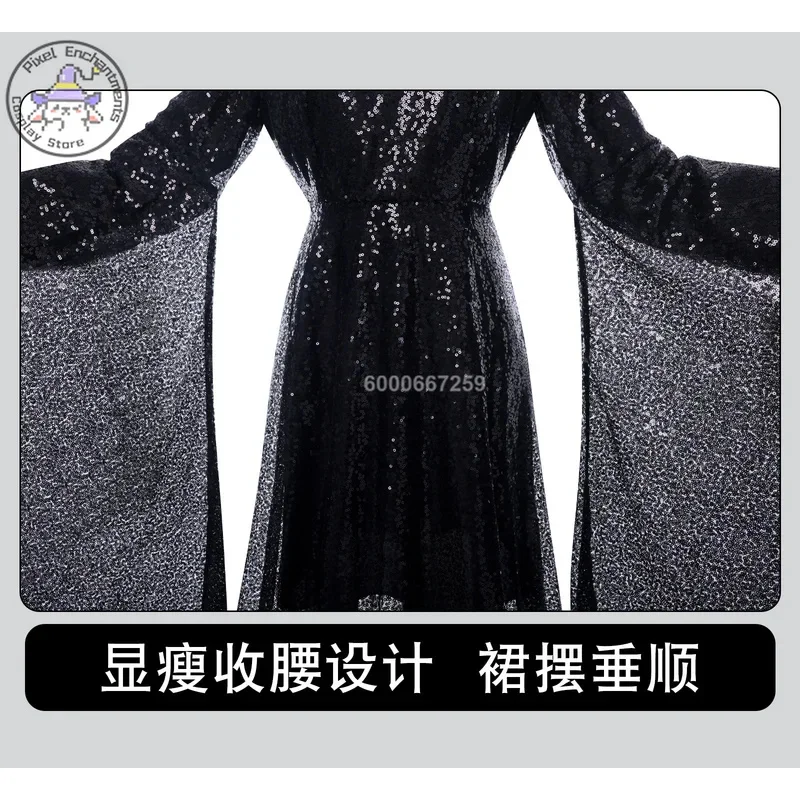 Movie Gal Gadot's Queen Cosplay Costume Black Sequin Covered Long Sleeve Dress for Women Adults Carnival Party Roleplay ComicCon