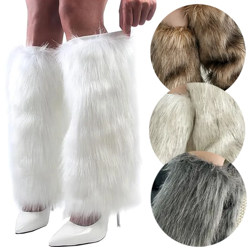 

Гетры из искусственного меха в готическом стиле для девочек в стиле Харадзюку, зимние теплые меховые сапоги, носки, женские чулки в стиле панк, хип-хоп, аксессуары для косплея