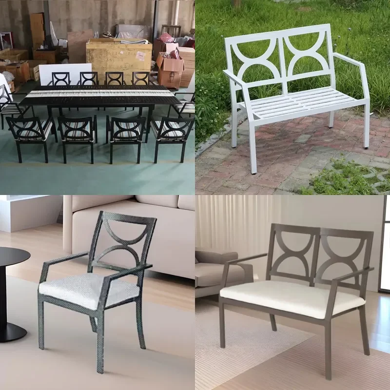 European Cast Aluminum Dining Set 10 Chairs Durable Alloy Table for Garden Villa Courtyard Outdoor Leisure Negotiation