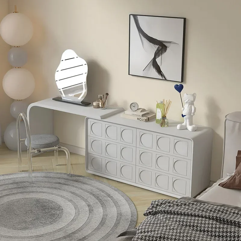 Italian Minimalist Solid Wood Dresser Retractable Chest with Integrated Makeup Table Corner Storage Cabinet for Small