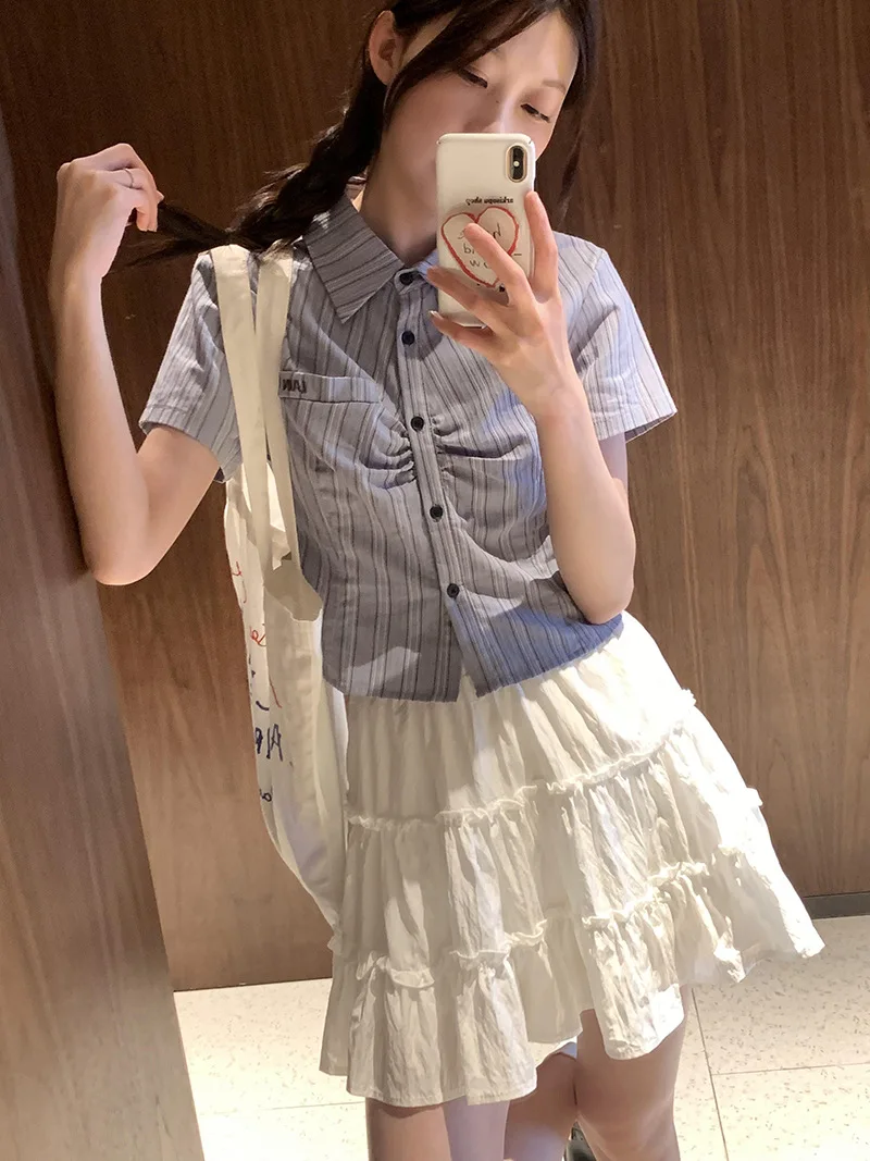 

White A-line skirt female summer dress new elastic high-waisted slimming Peng Peng cake pleated skirt