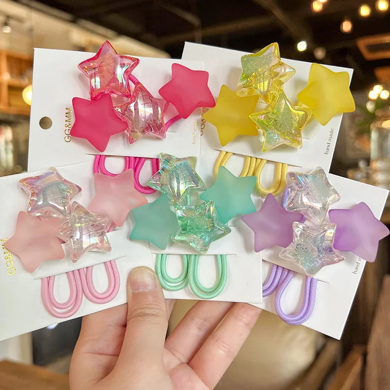 2pcs/lot Cute Star Hair Rubber Bands For Girls Elastic Bead Hair Rope Gum Baby Hair Ties Kid Pink Hairbands child accessories