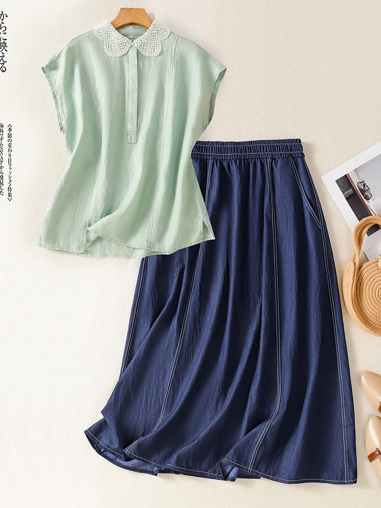 

Женский повседневный хлопково-льняной топ с тяжелой вышивкой и вышивкой на четыре пуговицах Fly Sve irt больших размеров, летний цвет W...