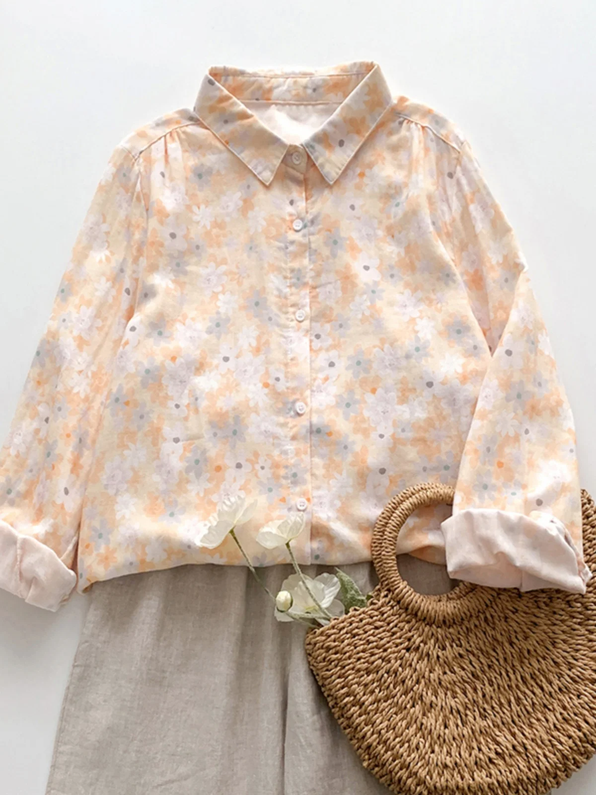 

Свободный крой, женский хлопковый длинный све, двухслойный, винтажный, с принтом, повседневный, модный, для поездок на работу, весенний сезон