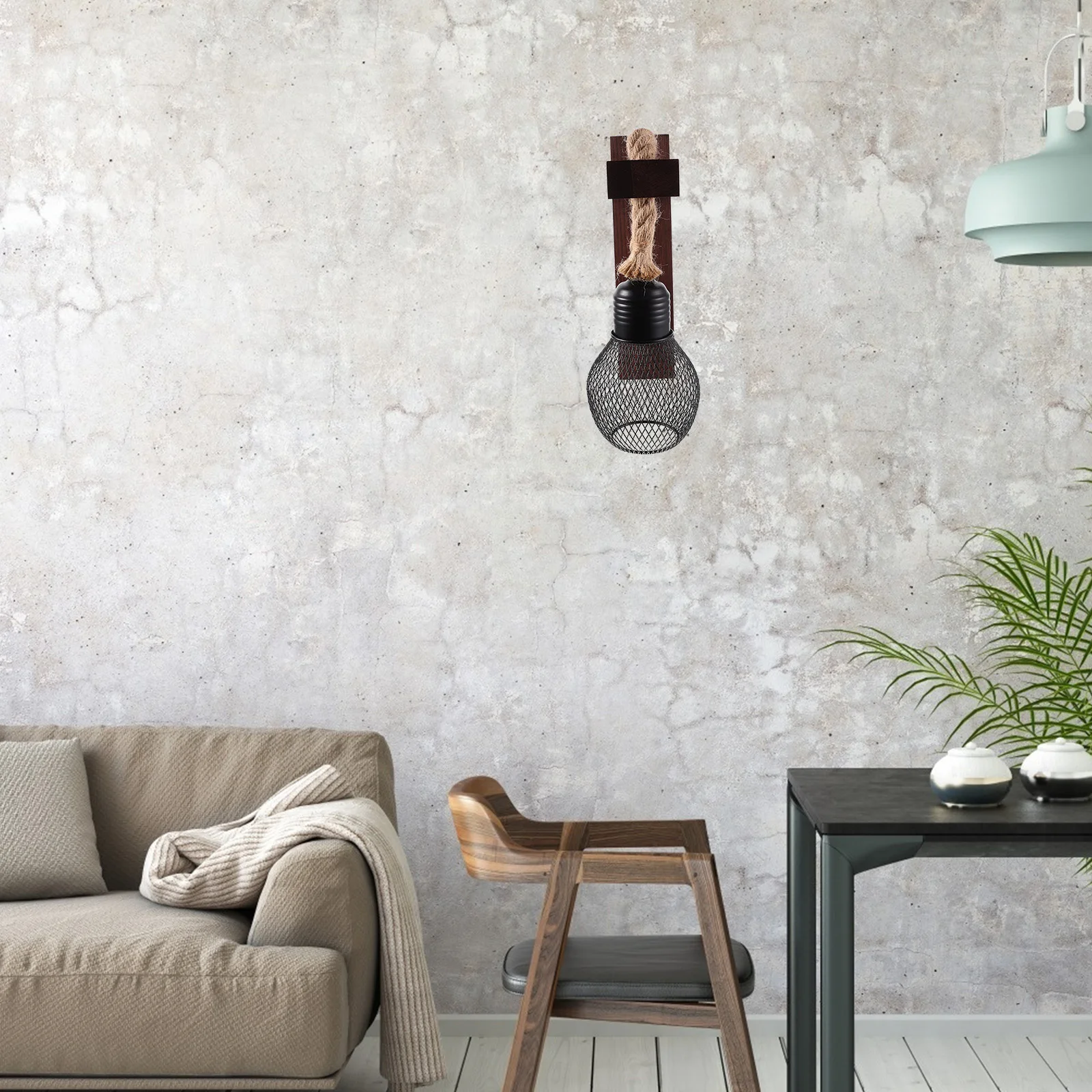 

Retro Style Hemp Rope Wood Fixture Vintage Sconce For Bedroom Farmhouse Stairway Lighting Plug In Hanging Lamp Decorative Light