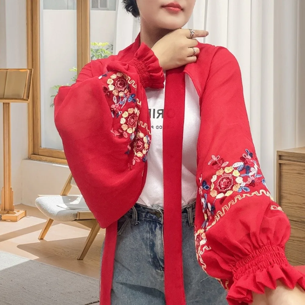 Sweet Breathable Flower Shawl Embroidered Long Sunscreen Scarf Large Polyester Seaside Vacation Cloak Women