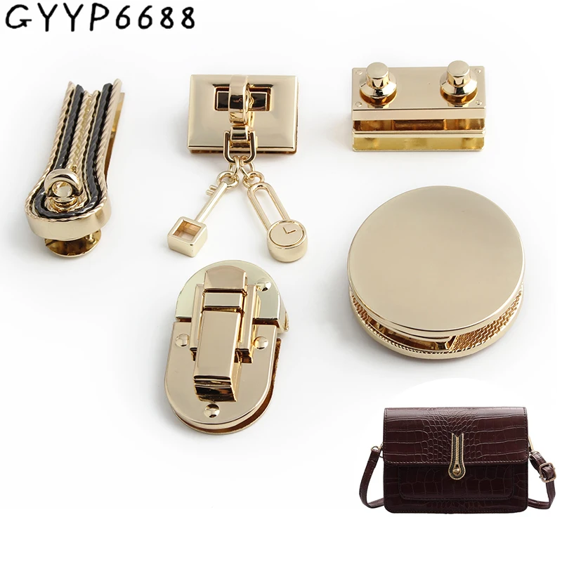 

2/5/20Sets Gold/Light Gold Round/Rectangle Metal Push Press Snap Clasps Locks For Handbag Purse Bags Turn Twist Lock Accessories