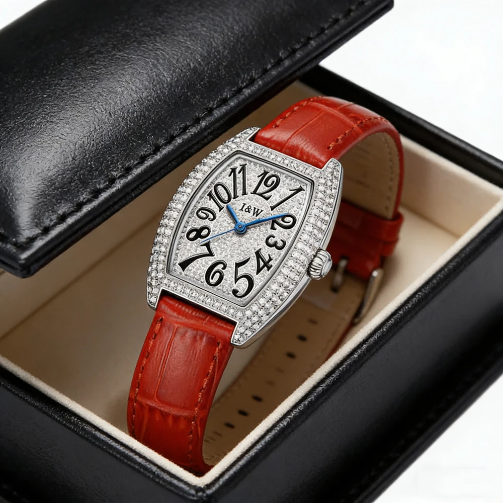 Carnival Brand IW High-End Series New Luxury Imported Movement Quartz Watch Women Red Leather Fashion Full Diamond Watches Women