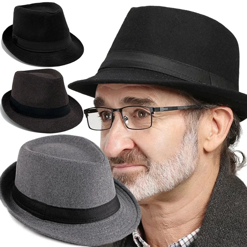 2025 جديد النمط البريطاني الجاز قبعة رجالي الصوف فيدورا الكلاسيكية أفضل قبعة خمر الرجعية موضة أغطية الرأس للرجال في منتصف العمر قبعات الشتاء #1