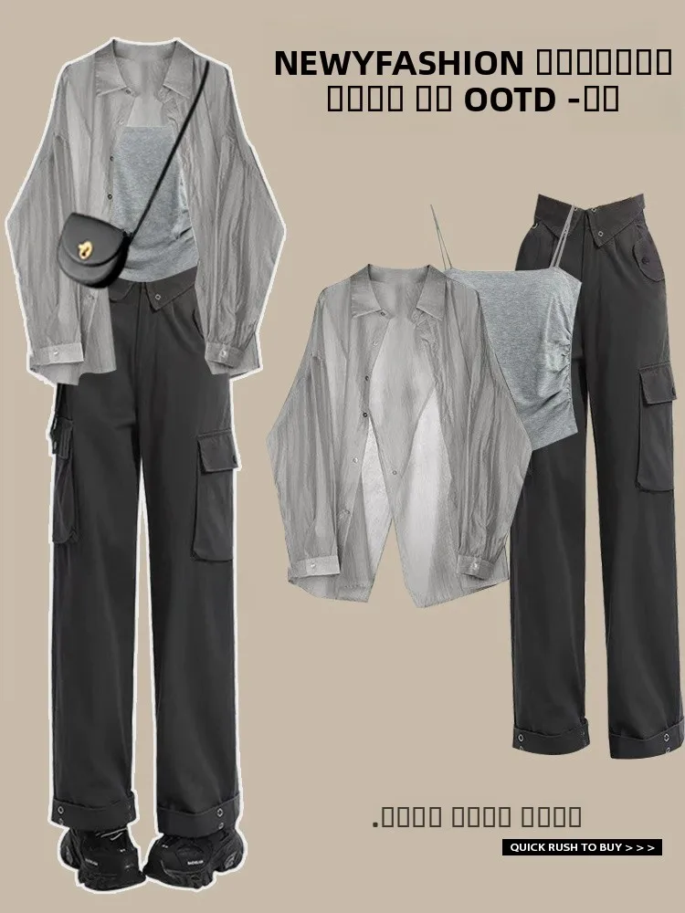 

Slim Fit Long Sve Sun Protection irt Women's High Waist Workwear Pants Thin Design Spring Autumn Casual Sle Collar