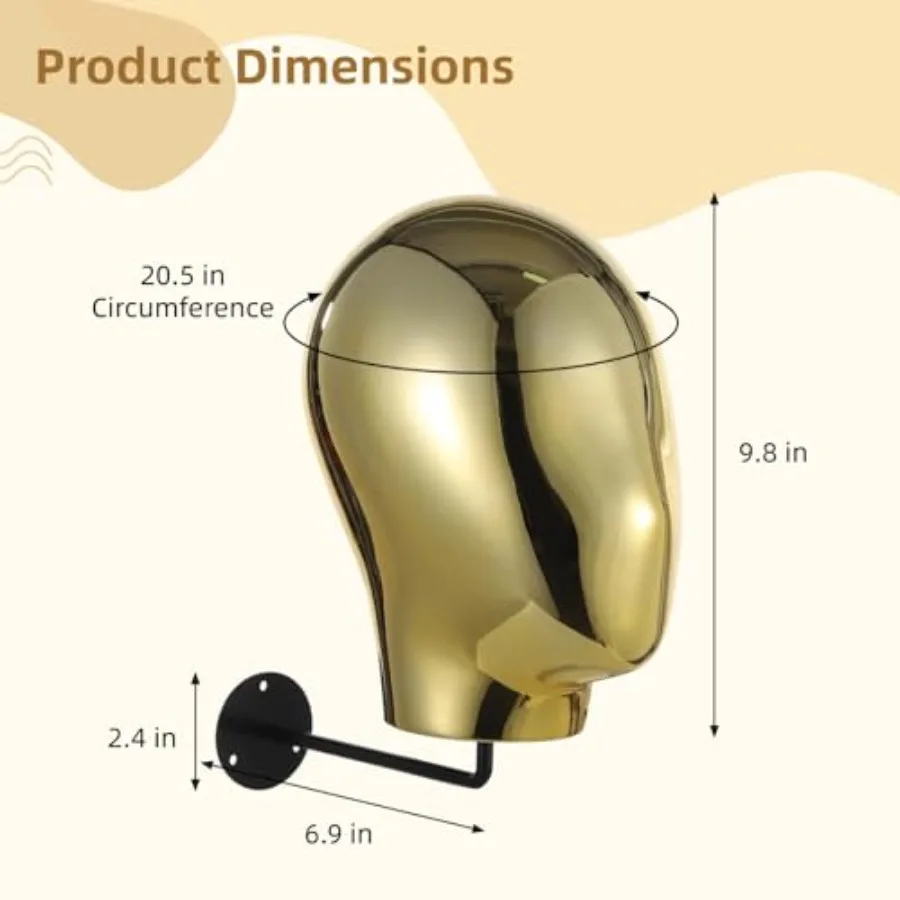 ขาตั้งวิกผมติดผนังแบบหรูหรา สีทองโครเมียม สำหรับโชว์หมวก เครื่องประดับศีรษะ แว่นตา ดีไซน์สวยงามและใช้งานได้จริง