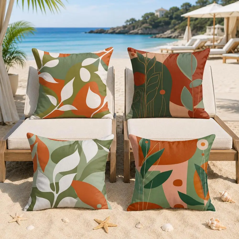 Abstract Green Leaf Plants Cushion Cover Silky Short Plush Invisible Zipper Dustproof Sofa Pillow Case For Home Decor