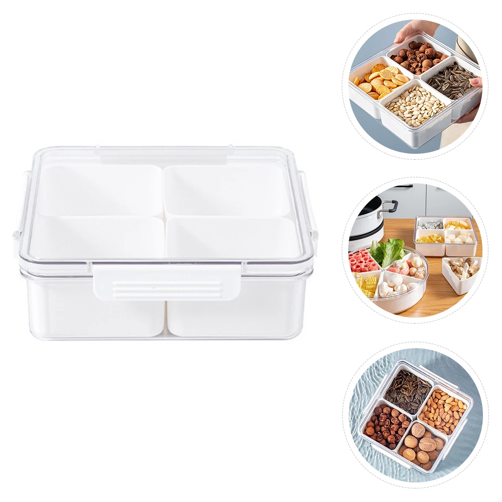 

Dried Fruit Plate Snack Tray Case Sectional Container Clear Round Plastic Compartment Storage Dishes Party Box Kitchen Bar