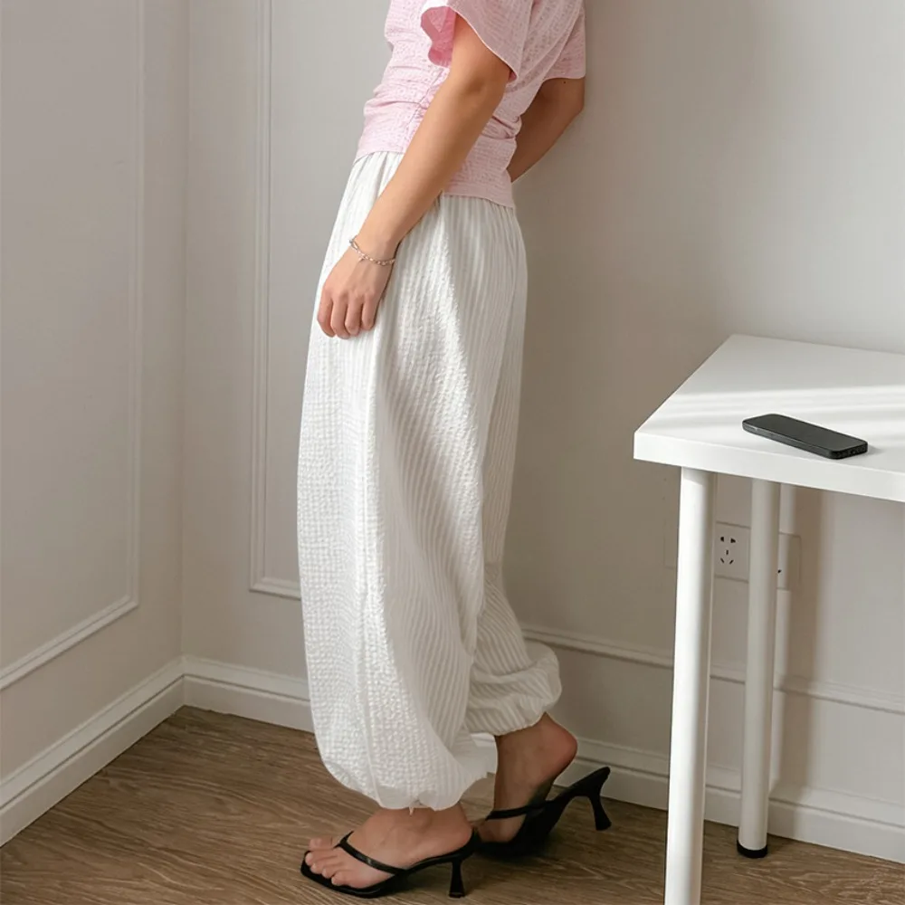 Spring and Summer Women Chic Home Casual Cotton Lantern Pants Elegant Solid Loose High Waist Office Travel Versatile Soft Pants