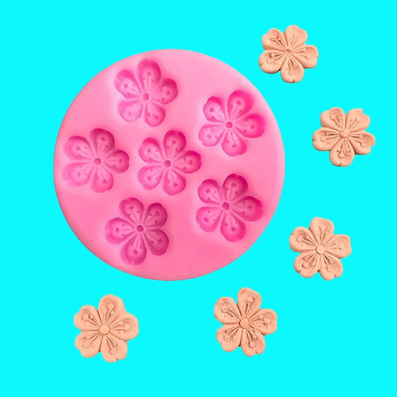 1 Piece, Sugar Flipping Silicone Six Link Peach Blossom Shaped Baked Edge Handmade Decorative Silicone Mold