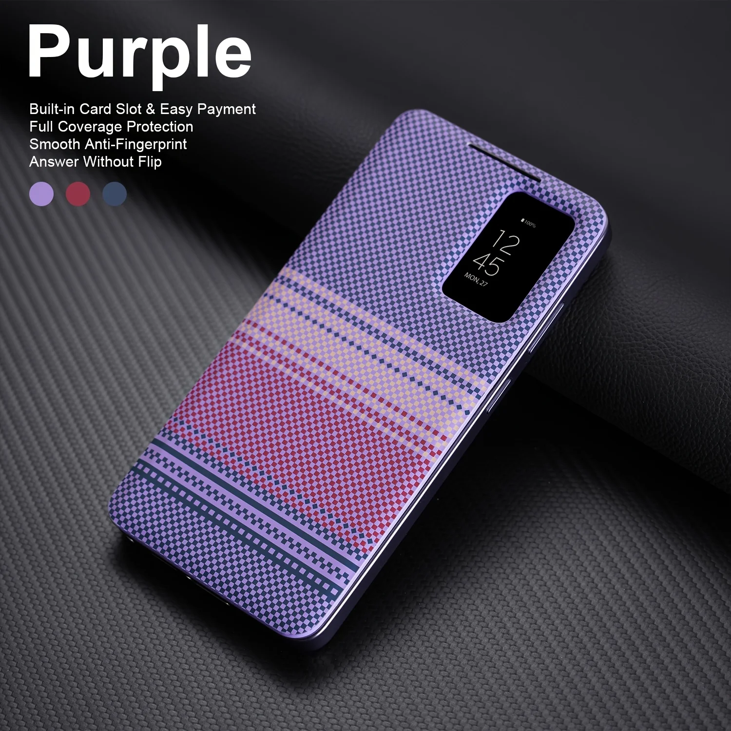Kevlar Texture Smart View Leather Flip Stand Case for Samsung Galaxy S26 S25 S24 S23 S22 Plus Ultra FE Card Slot Protect Cover