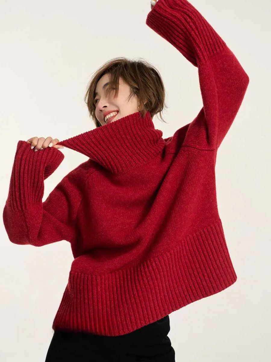 

New Year's high-necked pure cashmere sweater women's loose thickening advanced lazy pullover sweater knitted bottoming shirt