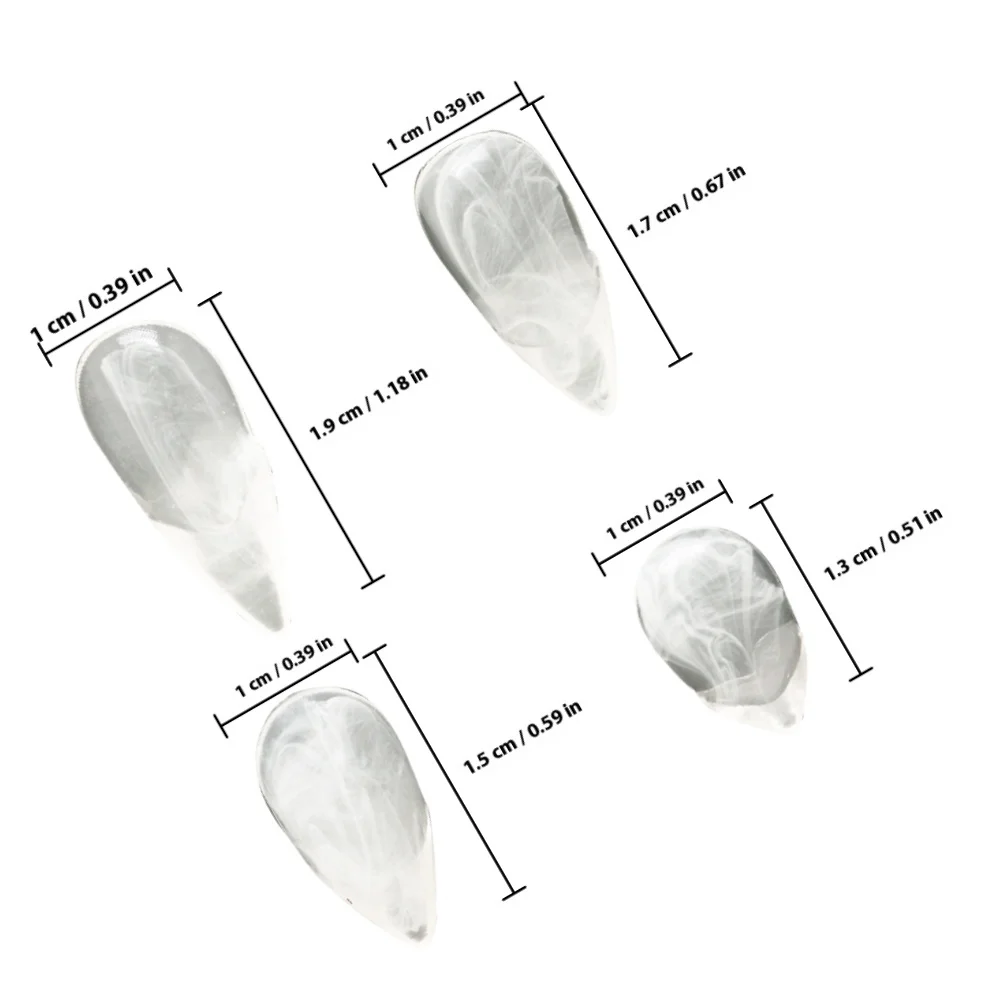 Fausses dents amusantes, accessoires de Costume d'halloween, 4 paires de crocs de Vampire en résine transparente pour fête, bal, mascarade, 13-19mm