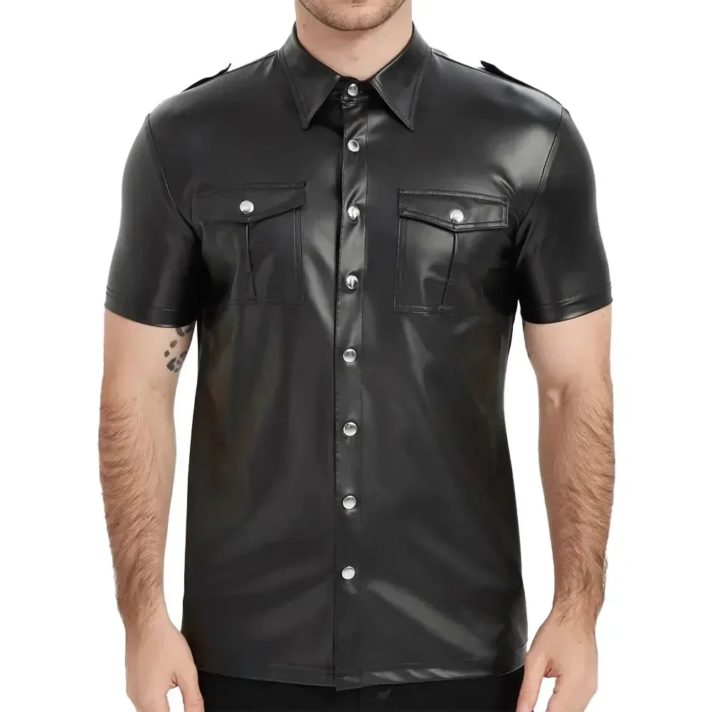 

Рубашки из искусственной кожи 2XL, модная клубная одежда для мужчин, униформа на пуговицах, новый сорт, осенняя сезонная одежда
