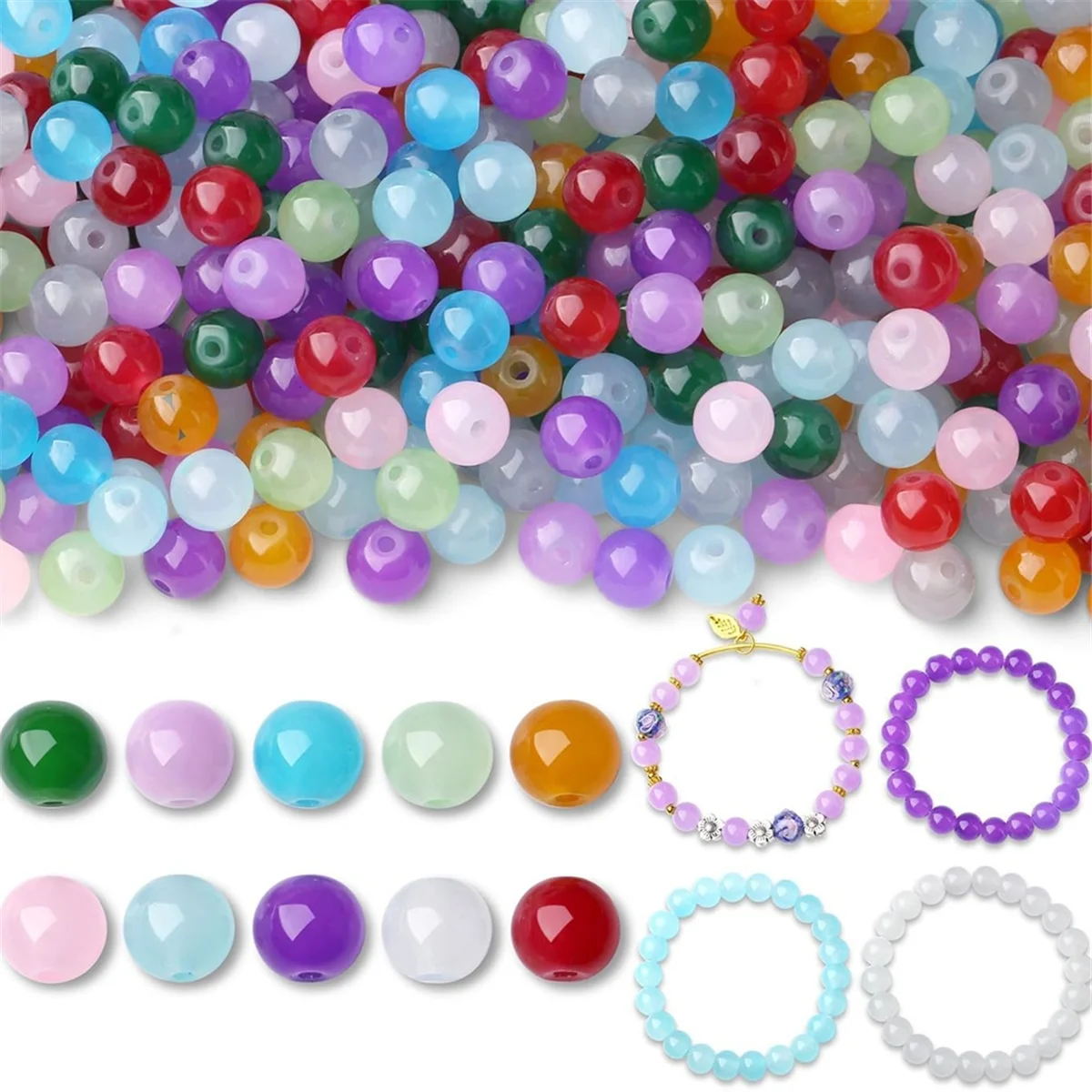 A79G 500 قطعة مطرز يدويًا للأساور، خليط ألوان 8 مللي متر مستدير DIY الحرف اليدوية صنع المجوهرات مجموعات القرط سوار القلائد