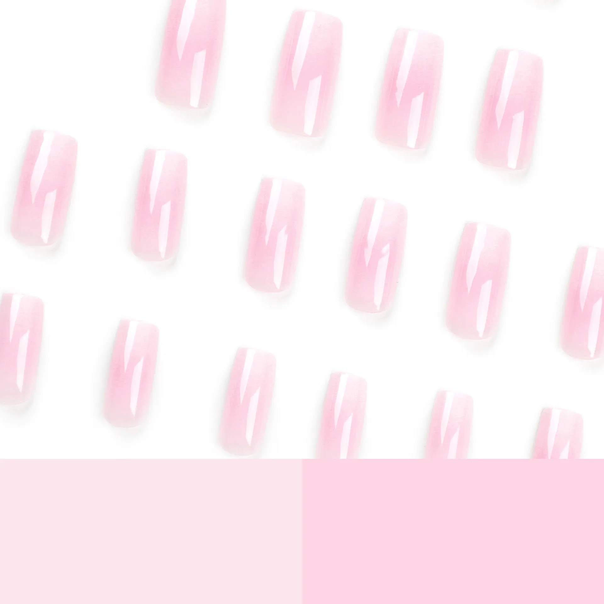 Nails - Square Pressed Nails Long, 24 Nail Tips Pink White Gradient Soft Gel False Nail Tip Immersion False Nail Extension Diy