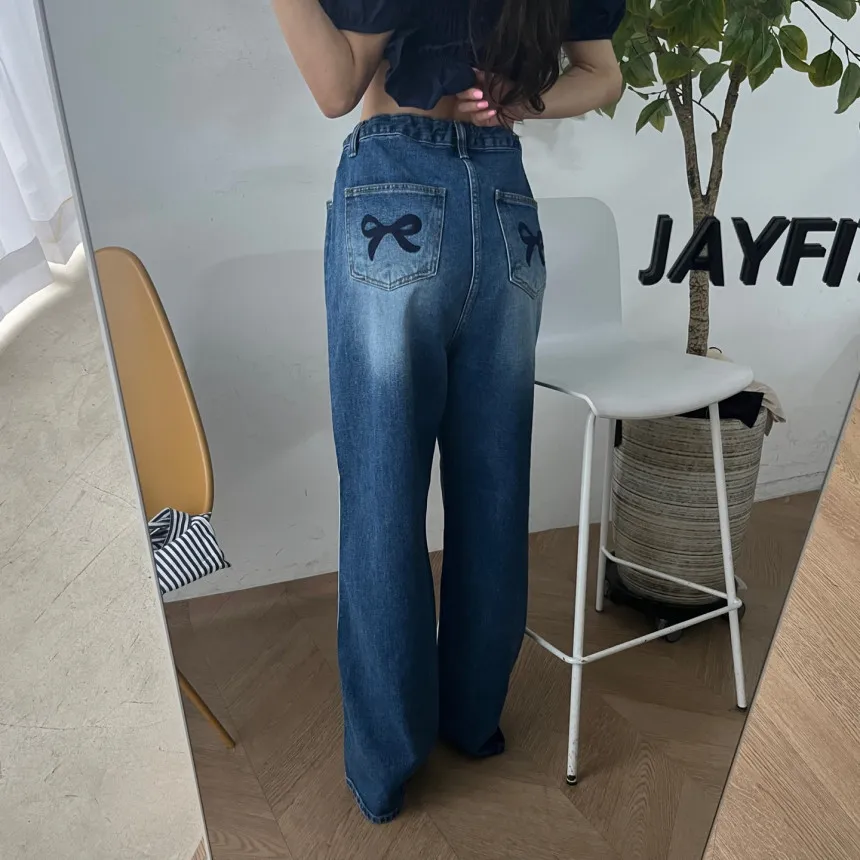 Retro jeans met hoge taille en wijde pijpen Dames Cool Pittig Faionable Distred Straight Vloerlengte Broek Dstring Zijstreep...