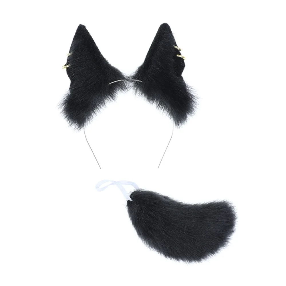 

Headwear 20cm Headwear Ear Black White Cat Wolf Ears Idol Headwear Cat Ear Soft Tails Headwear for Cotton Dress Up