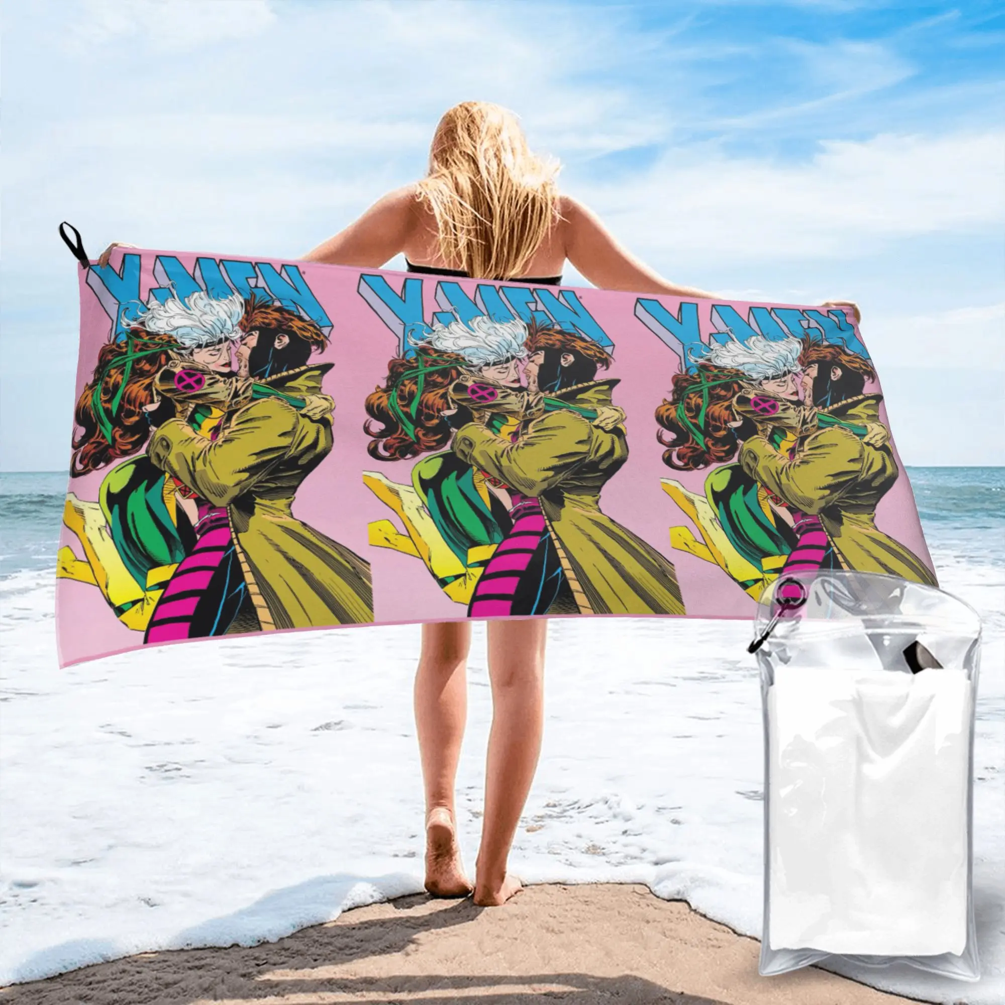 X-Men Gambit & Rogue Beautiful Couple Cover Beach Towel Soft Microfiber Quick Dry Absorbent Quick Towels For Pool