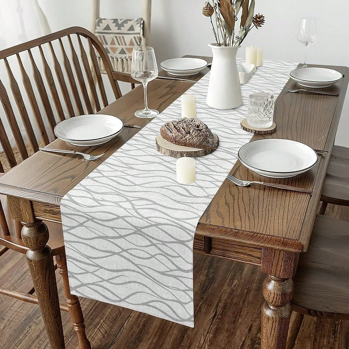 1pc Simple Gray & White Modern Abstract Geometric Table Runn