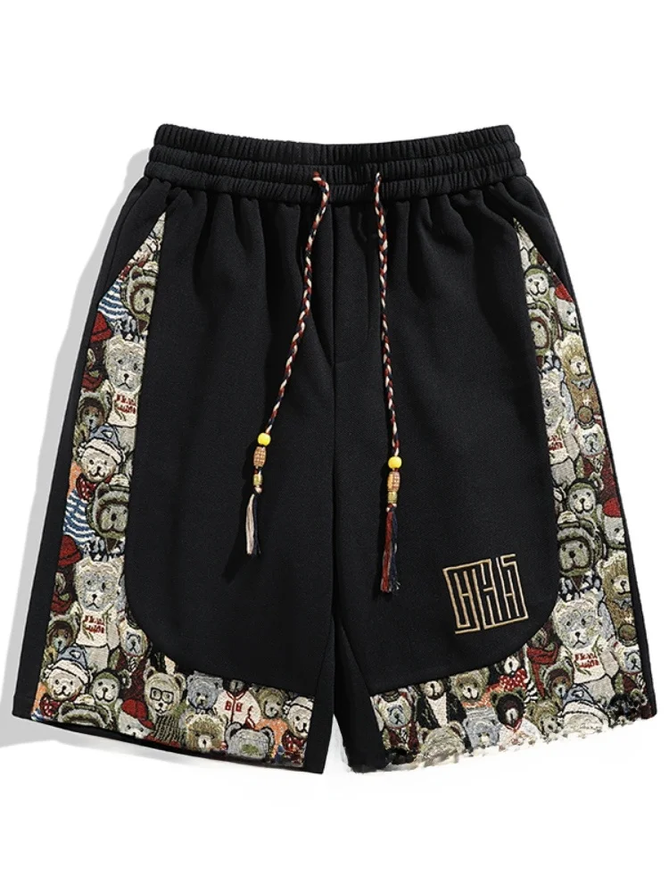 

Men's Sporty Short Pants Summer Five-Quarter Stitched Patchwork Vintage American Casual Breathable Lightweight Straight Leg