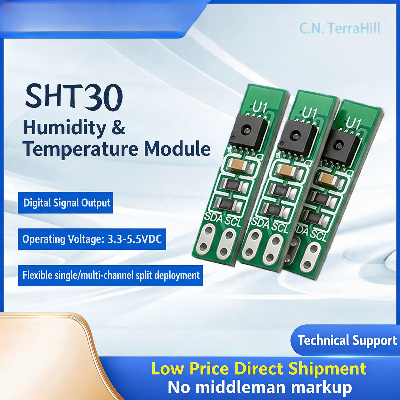 SHT30 High Precision I2C Digital Temperature Humidity Sensor Module Wide Voltage for Environmental Monitoring HVAC