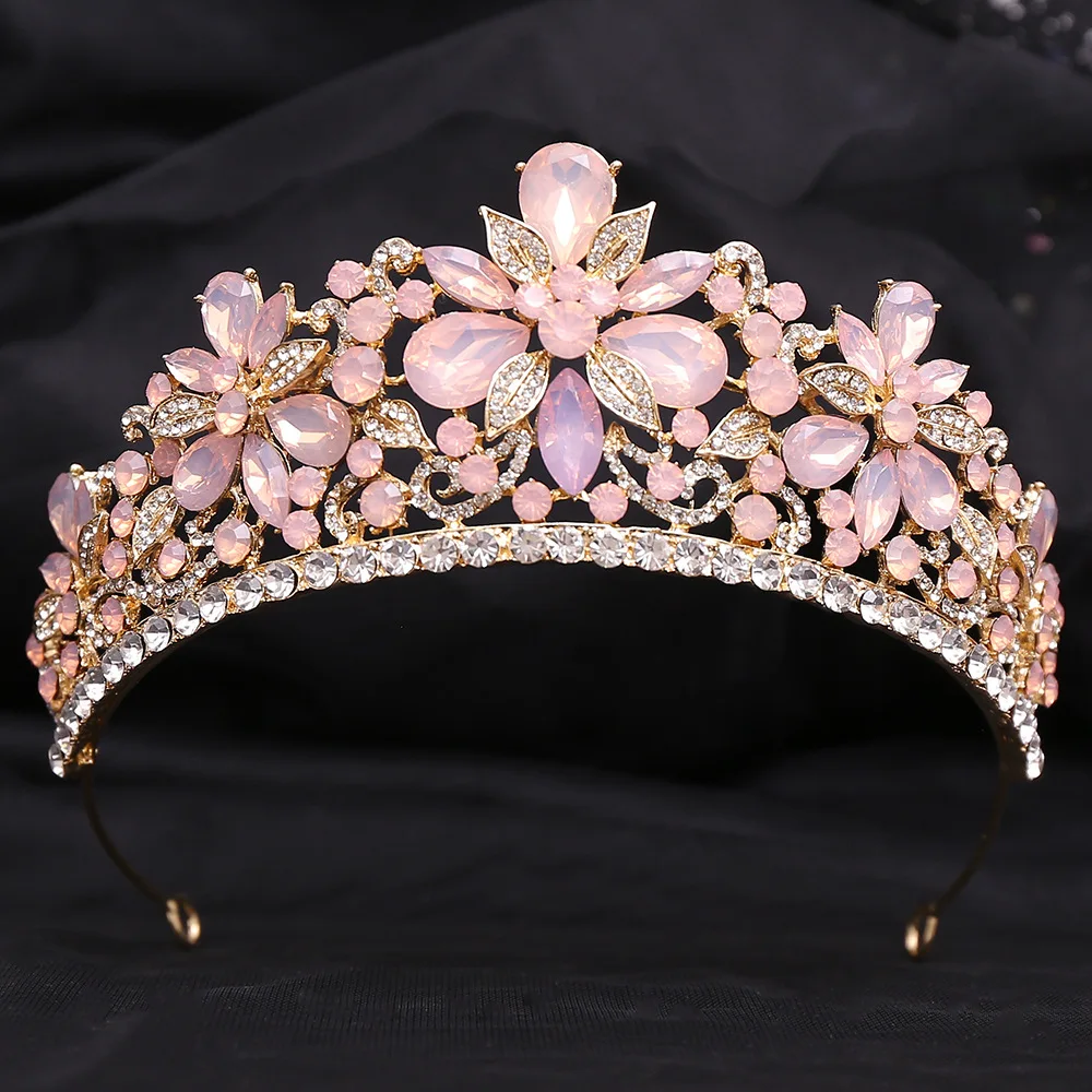 DIEZI Luxury Sweet Cute Flower Opal Tiara Crown For Women Wedding Party Elegant Bridal Bride Crystal Crown Hair Accessories