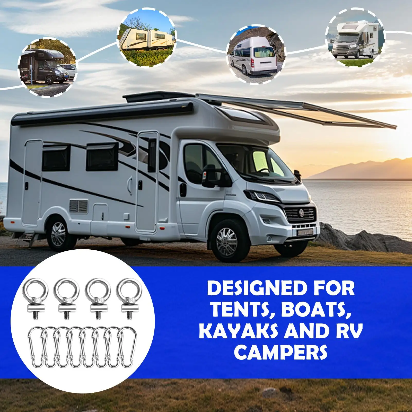 Track Mount Eyelet Rail Vertical Tie Down Eyelet Rail Mount Secure Kayak Screws Outdoor Parts for Vehicles RV Canoe Fixing Tool