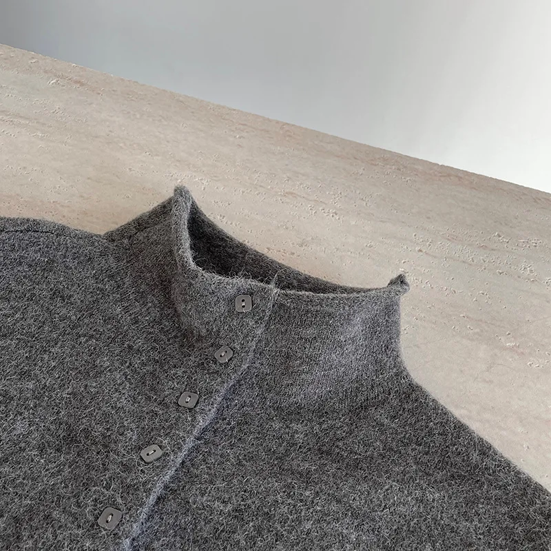 Women's Slimming Half Turtleneck Knitted Cardigan - Winter Style