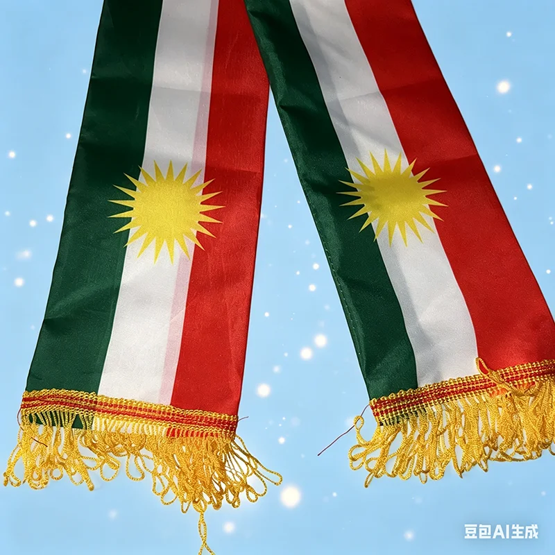 Z-ONE FLAG 13x140cm Kurdish Scarf  Double-sided  Satin  Tassels Suitable for 2026 Football cup, Sports, Events