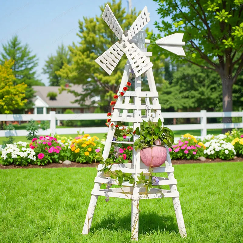 Molino de viento para exteriores, soporte de flores, patio interior, villa, decoración B & B, conservante, madera maciza, jazmín, vid trepadora