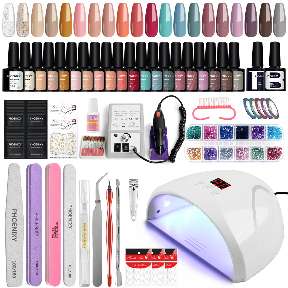 

Phoenixy Gel Nail Polish Set with Nail Lamp Dryer Nail Drill Machine Semi Permanent UV Gel Varnish Complete Nail Art Tools Kit